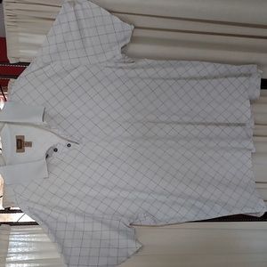 Men's big and tall 3xl polo shirt, cream plaid